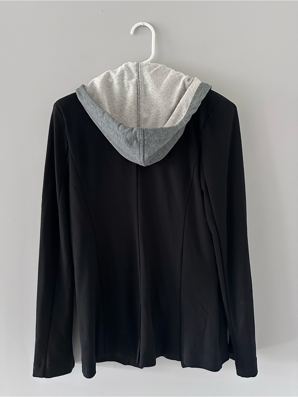 Two Layer Jacket: Black Blazer with Gray Hooded Zip Layer - Picture 2 of 6
